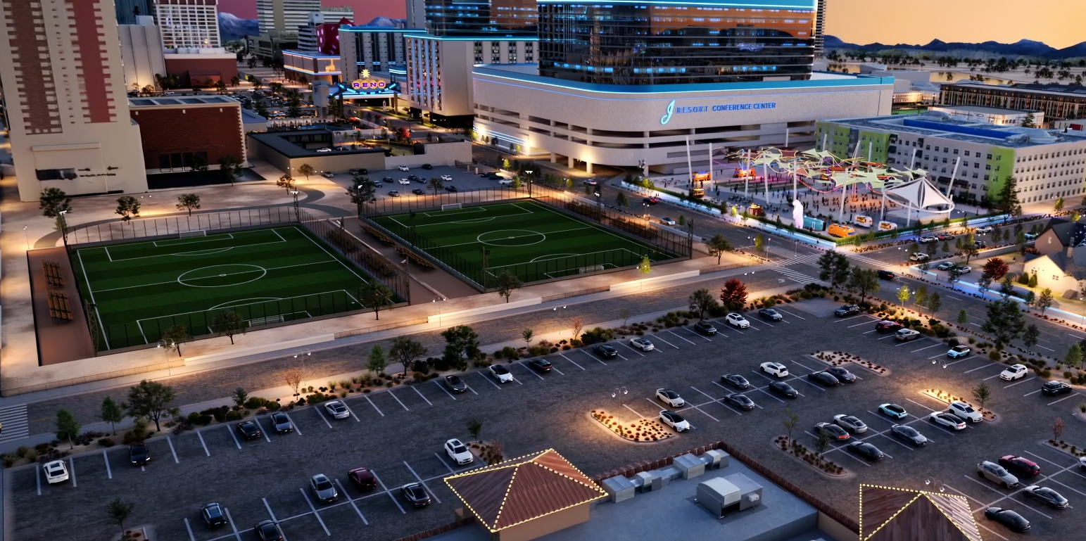 Aerial view of the downtown Reno soccer complex at 345 N. Arlington Ave
